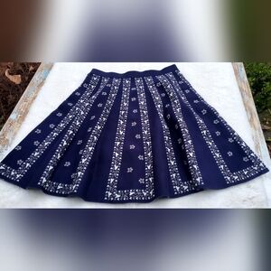 Navy Blue Floral Patterned Women's Skirt Size S